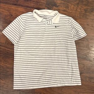Nike Men’s White Polo with Thin Navy Stripes